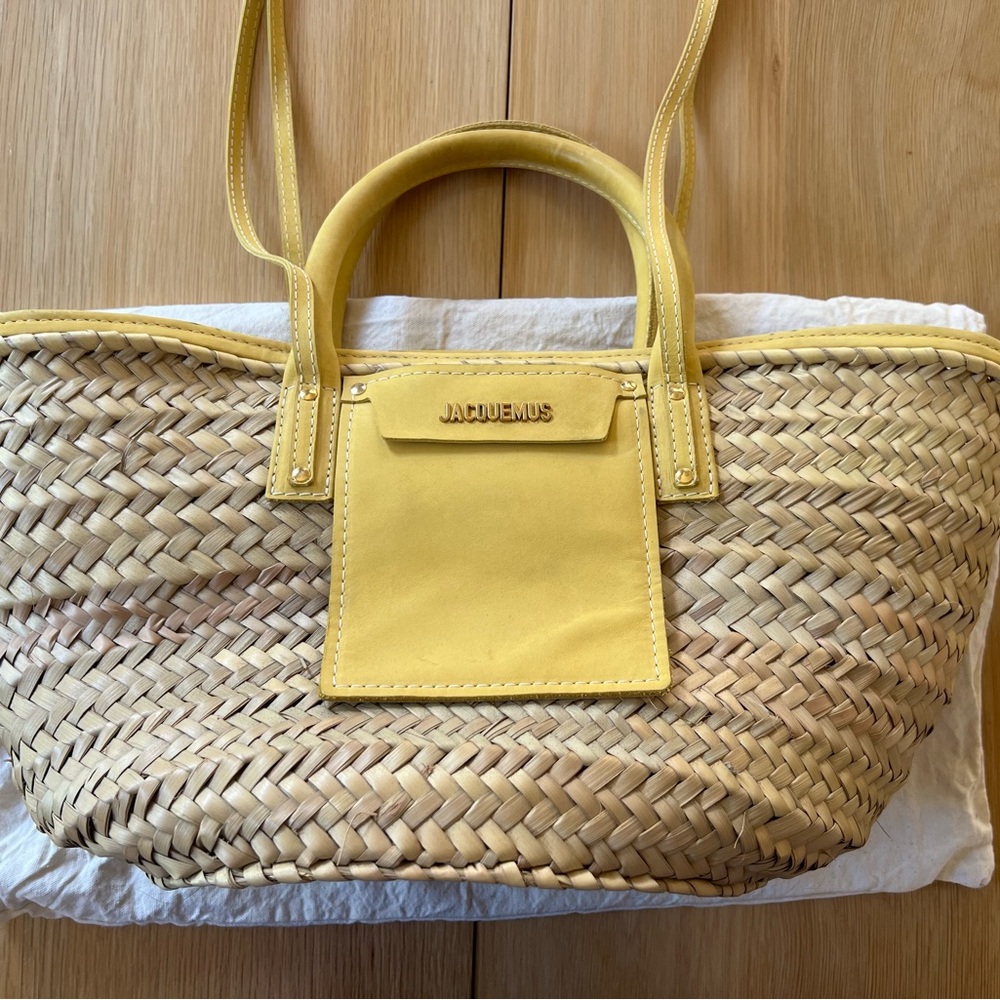 Jacquemus Le Panier Soleil Medium in Yellow Suede and straw